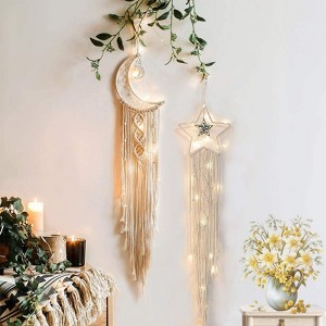 Aoibox 2-Piece Boho Dream Catcher Set with Moon and Star Design, Cotton Macrame Wall Hanging for Home, Kids Room, and Car Decor - 1 of 4