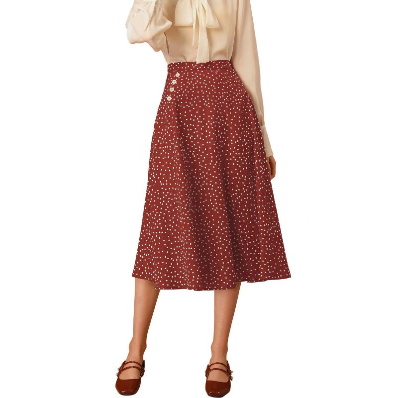 Allegra K Women's Elastic Waist Zipper Polka Dots Casual Midi Skirts, 1 of 7