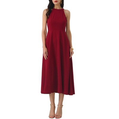 INSPIRE CHIC Women's Cocktail Halter Neck Sleeveless A-Line Midi Dresses