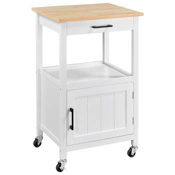 Yaheetech Rolling Kitchen Island Trolley Cart with Open Shelf and Storage Cabinet