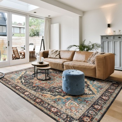 Tiefi Black Multicolor Synthetic Traditional Medallion Area Rug