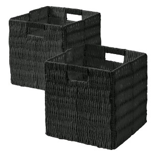Ornavo Home 2 Pack Paper Wicker Storage Shelf Basket Cube Bin with Handles - 1 of 4