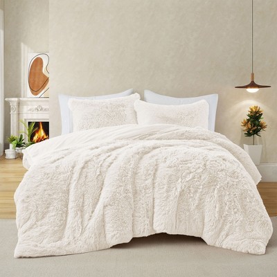 Peace Nest Fluffy Shaggy Faux Fur Comforter Set, Fuzzy Plush Bedding Set