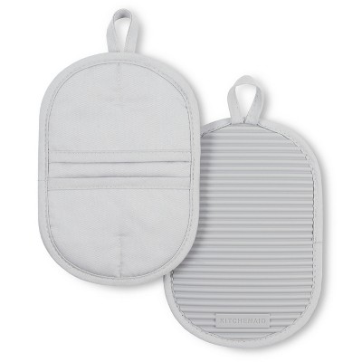 KitchenAid Albany Pot Holder Set Of 2, Matte Black, 7"x10" With Silicone Grip