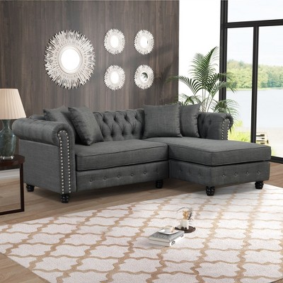 Chesterfield L Shaped Sectional Sofa  for Living Room Reversible Chaise 4 Pillows -Morden Fort