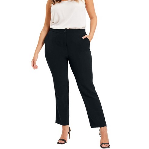 June + Vie By Roaman's Women's Plus Size Curvie Fit Corner Office Pants, 10/ 12 - Black : Target