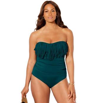 Swimsuits for All Women's Plus Size Fringe Bandeau Tankini Top