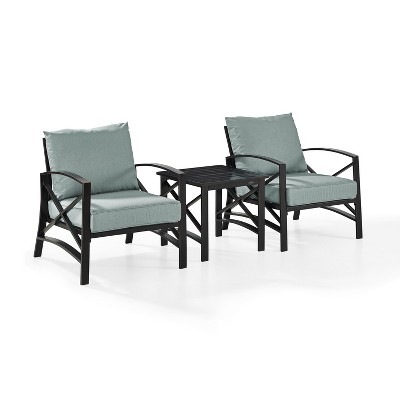 3pc Kaplan Outdoor Seating Set with 2 Chairs & Side Table - Mist - Crosley