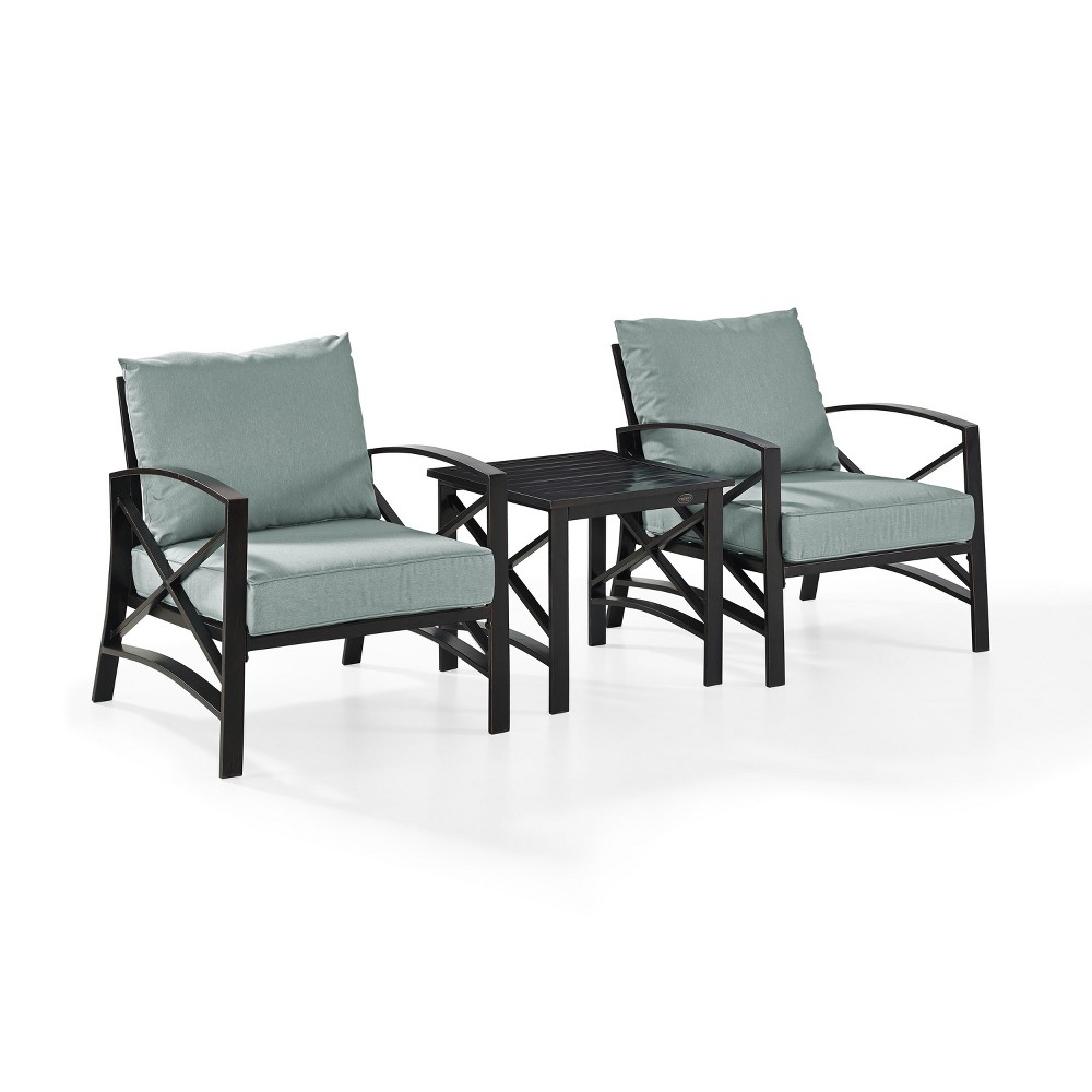 3pc Kaplan Outdoor Seating Set With 2 Chairs & Side Table Mist Crosley