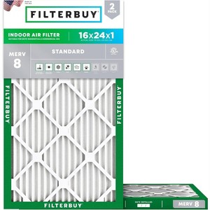 Filterbuy 16x24x1 Air Filter (2-Pack), Pleated MERV 8 Dust Defense Replacement HVAC AC Furnace Filters (Actual Size: 15.38 x 23.38 x 0.75) - 1 of 4