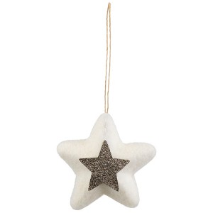 Northlight Plush Metallic Star Hanging Christmas Ornament - 3.75" - White and Silver - 1 of 4