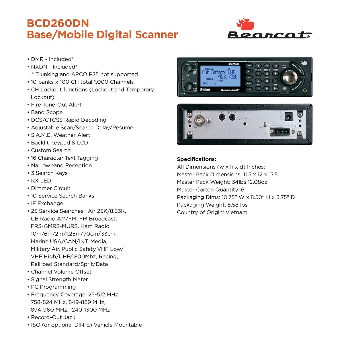 Uniden® Bearcat® Base/Mobile Digital Scanner, BCD260DN - thumbnail 5