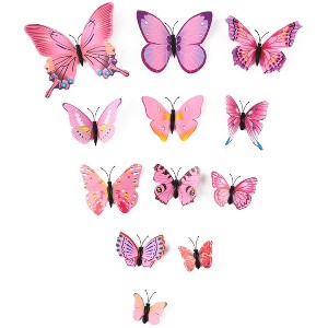 Unique Bargains Room Decor 3D Butterfly Wall Stickers Decal Pink 12pcs - 1 of 4