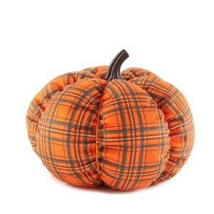 The Lakeside Collection Decorative Harvest Plush Pumpkins - Orange Plaid Medium - 1 of 3