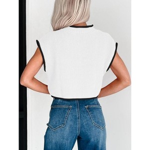 Coolmee Women's Cap Sleeve Crop Tops Summer High Neck Contrast Color Sweater Vest Ribbed Knit Sleeveless Tank Top - 1 of 4