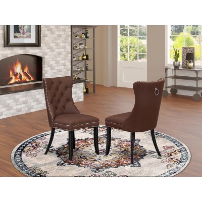 East West Furniture DAP2F23 Dallas Parson Kitchen Chairs - Button Tufted Nailhead Trim Beige Red faux Leather  Dining Chairs, Set of 2, linen white