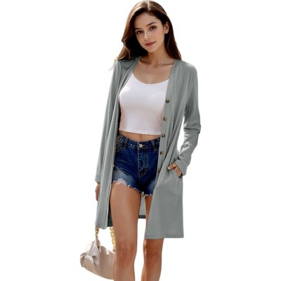 Anna-kaci Women's Solid Button Down Flowy Cardigan- Large,gray : Target