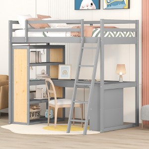 Twin Size Loft Bed with Ladder, Shelves and Desk - 1 of 4