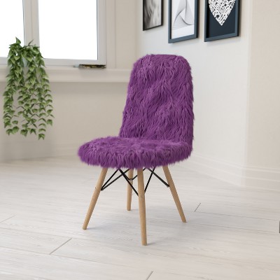 Purple Faux Fur and Beechwood Accent Chair with Metal Bracing