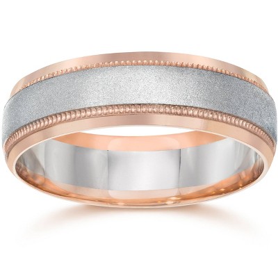Pompeii3 Mens Two Tone 14K Rose Gold Wedding Band