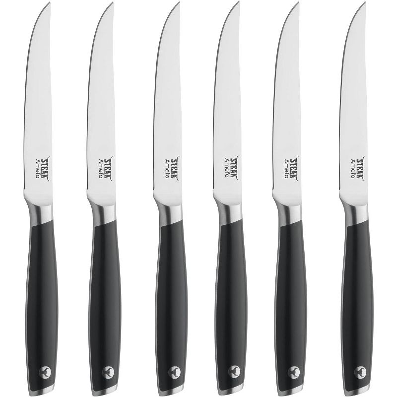 Amefa Tenderloin Steak Knives, Set Of 6, Premium High Carbon MOV Stainless Steel, Ergonomic Handle Design, Straight Edge 5 Inch Blade Steak Knife, 1 of 8
