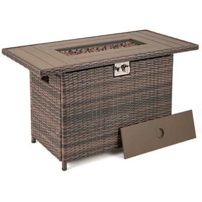 Costway 44.5" Propane Fire Pit Table with Metal Slatted Tabletop & Stainless Steel Burner Brown/Black/Gray
