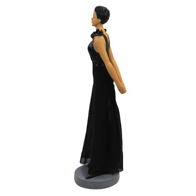 Elegant Black Resin Figurine with Floral Accents, 11 Inches