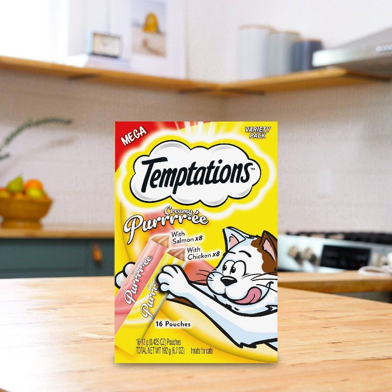 Temptations Creamy Puree with Chicken and Salmon Lickable Squeezable Adult Cat Treats Variety Pack - 16ct, 5 of 15