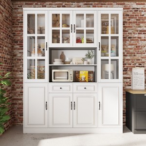 Famapy 63"W Large Storage Cabinet Display BookShelf With Glass Doors White - 1 of 4