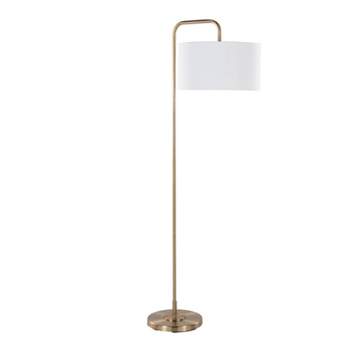LumiSource Puck 63.75" Contemporary Metal Floor Lamp in Gold Metal with White Linen Shade from Grandview Gallery