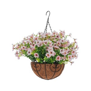 YIYIBYUS Artificial Hanging Flowers Plants Basket for Outside Porch, 3 Set Artificial Outdoor Flowers with Hanging Basket - 1 of 4