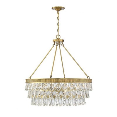 Windham 28" Warm Brass and Crystal 6-Light Pendant