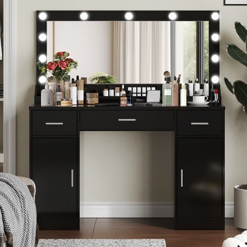 NicBex Vanity Desk with Mirror Small Vanity with Large Mirror, Compact Makeup Vanity with 2 Drawers, 3 Open Shelves for Apartment - image 1 of 4