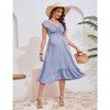 Coolmee Women Summer Maternity Maxi Dress Sweetheart Neck Short Sleeve Smocked Boho Drawstring Long Dress Photoshoot Baby Shower - 3 of 4