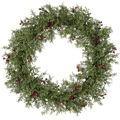 Sullivans Artificial Mini Leaf With Berries Wreath 20"H Green