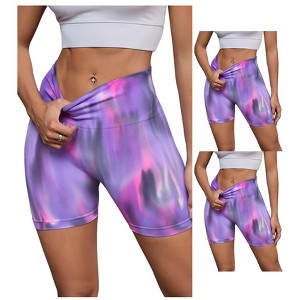 INSPIRE CHIC 3 Packs Women's High Waist Tie Dye Tummy Control Workout Running Biker Thigh Slimmer - 1 of 4