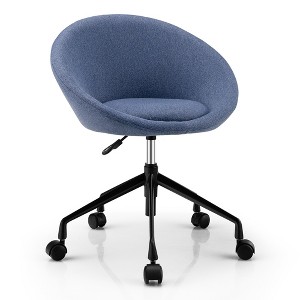 Costway Adjustable Swivel Accent Chair Linen Office Chair Round Back Vanity Chair Grey\Blue\Green - 1 of 4