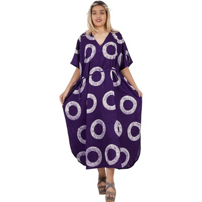 LEELA Women's Summer Maxi Nightdress Cover Up Gown Caftan Loungewear Dashiki House Dresses for Women 3X-4X Purple, Polka Dots