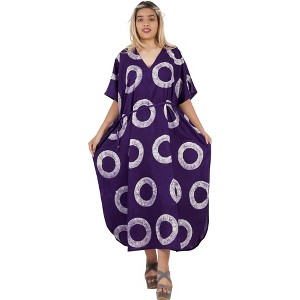 LEELA Women's Summer Maxi Nightdress Cover Up Gown Caftan Loungewear Dashiki House Dresses for Women 3X-4X Purple, Polka Dots - 1 of 4