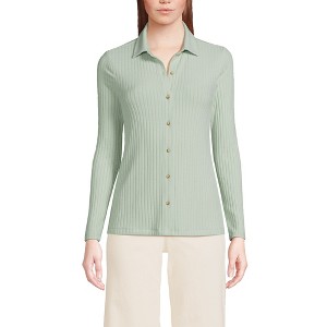Lands' End Women's Long Sleeve Wide Rib Button Front Polo - 1 of 2