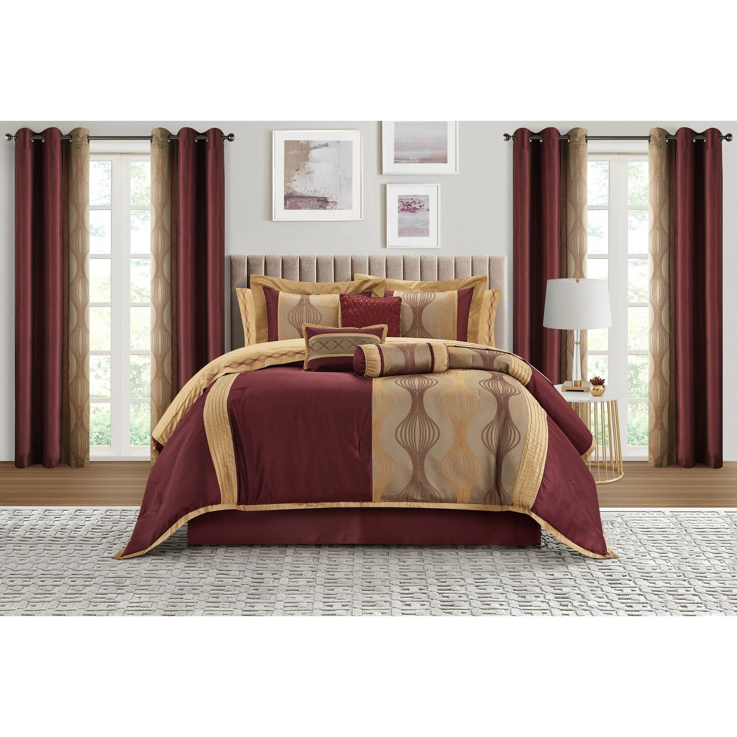 Постельное бельё Nanshing 15pc Queen Kath Room in a Bag Bedding Set Wine Red, цвет: Винный — фото 1
