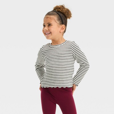 Image of Toddler Girls' Long Sleeve Striped T-Shirt - Cat & Jack™ Black 12M