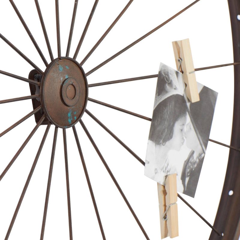 Metal Bike Wheel Wall Decor with Clothespin Photo Brown - Olivia &#38; May, 4 of 8