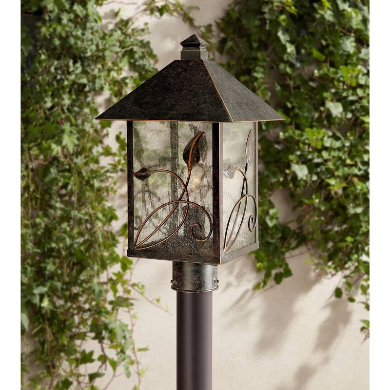 Franklin Iron Works French Garden Rustic Farmhouse Outdoor Post Light Bronze Leaf and Vine Motif 17" Clear Seedy Glass for Exterior Light Barn Deck, 2 of 7