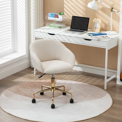 Office Desk Chair With Wheels, Vanity Chair With Ergonomic Backrest, Adjustable Height Up Or Down 3.5 Inches, Metal Frame Accent Chair
