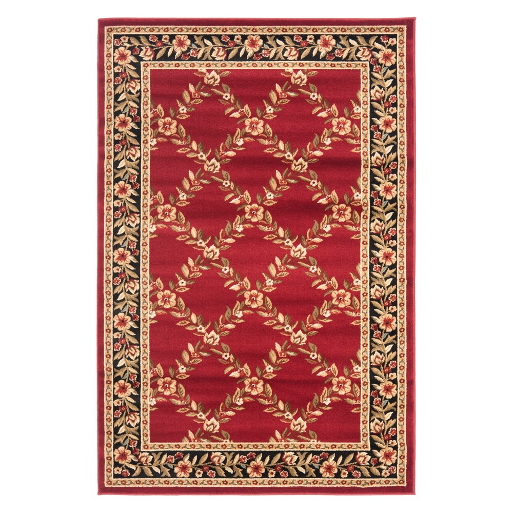 4'x6' Elise Floral Loomed Rug Red/Black - Safavieh