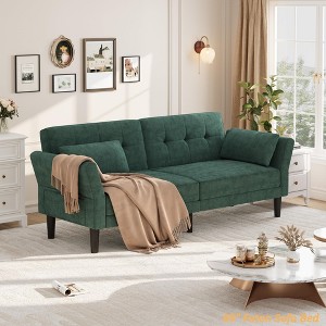 Modern 89" Living Room Futon Sofa Bed, Sleeper Sofa w/Adjustable Backrest & Armrest, Convertible Futon Couch Bed w/2 Pillow - 1 of 4