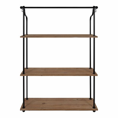 Walters 23" Rustic Brown Wood and Metal Floating Wall Shelf