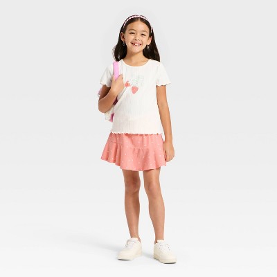 Детские Cat & Jack Girls' Tiered Knit Hearts Skort - Cat & Jack™ Peach Pink M — фото 3