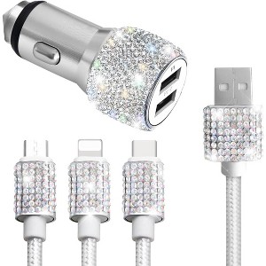 TruAIR Bling Dual USB Car Charger with 3-in-1 Fast Charging Cable and Adapter - 1 of 4
